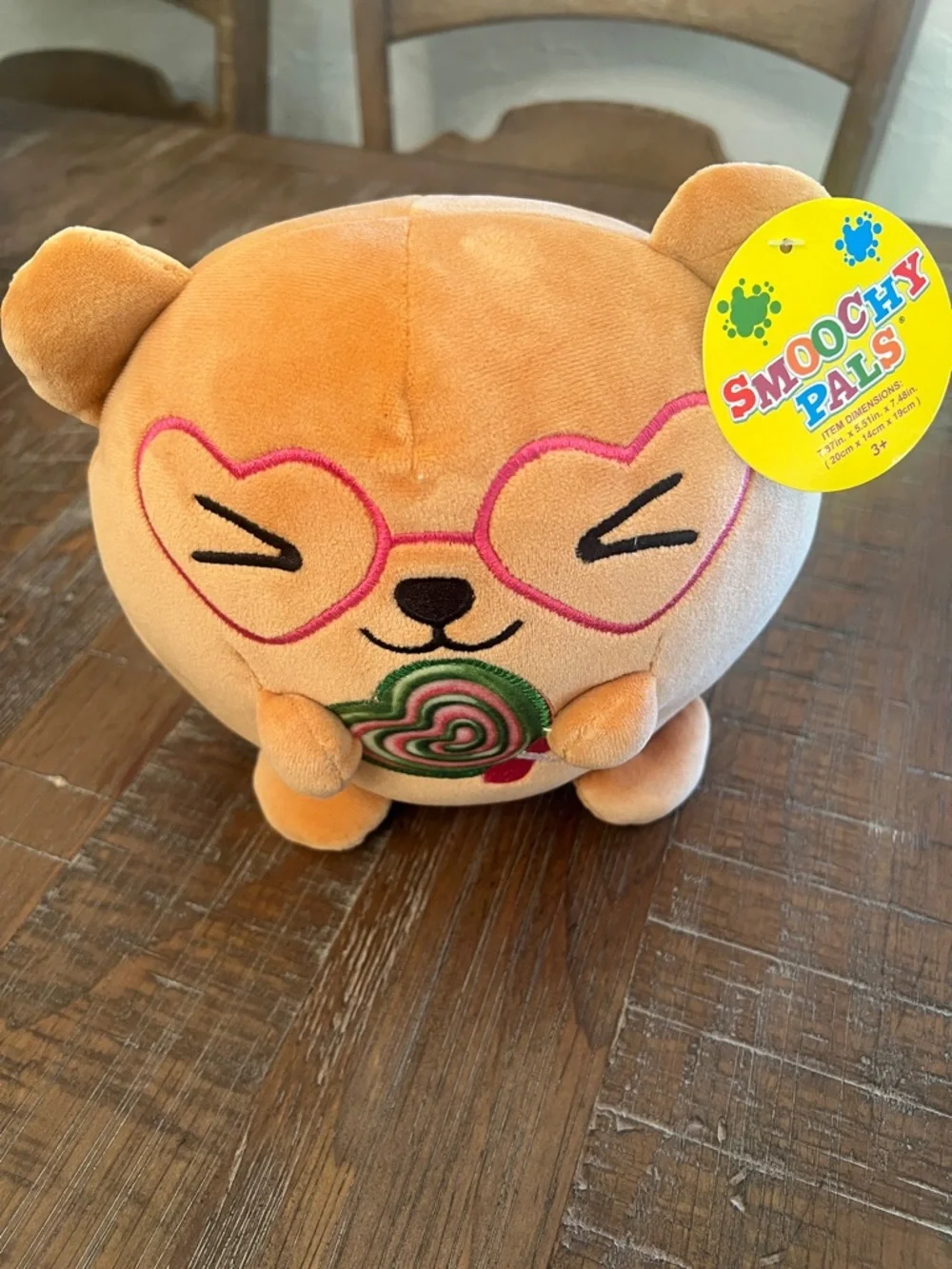 Plush Bear Toy in Light Brown with Pink Heart Glasses